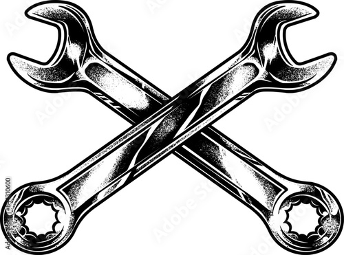 A striking vector image of crossed wrenches. Perfect for t-shirt designs or logos, symbolizing mechanics, teamwork, and precision in craftsmanship