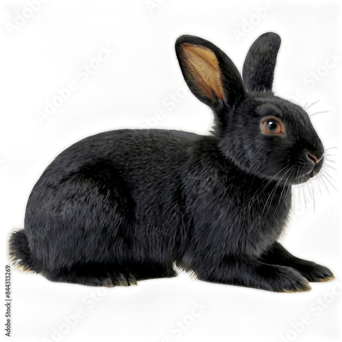 Fluffy black and white rabbit isolated on a white background