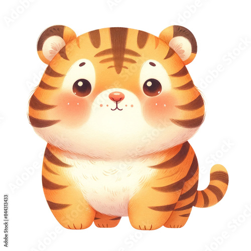 Watercolor Fluffy and cute tiger for use as a teaching and learning media for kids perfect for children nursery art.