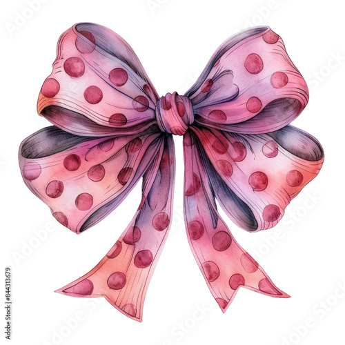Cute watercolor illustration of a kawaii hair bow with a knot showcasing a cute and whimsical design.