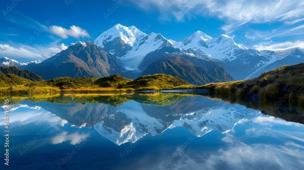 Breathtaking Mountainous Landscape with Serene Lake and Vibrant Autumn Foliage Reflecting in the Mirrored Surface Breathtaking Mountainous Landscape with Serene Lake and Vibrant Autumn Foliage Reflecting in the Mirrored Surface