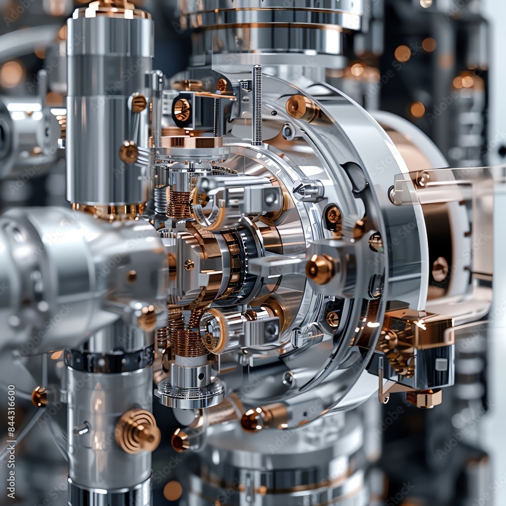 Fototapeta premium intricate details of a biomechanical device from a birds-eye view in a digital photorealistic rendering that showcases its functionality and complexity