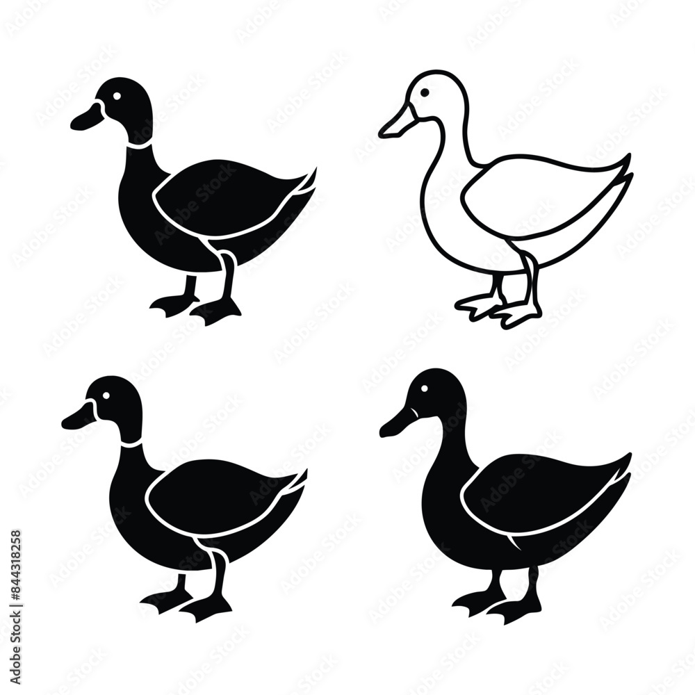 vector black silhouettes of duck in dif vector black silhouettes of duck in dif