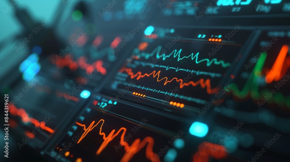 Futuristic Digital Health Monitor Displaying Vital Signs in Minimalistic, Bright Visuals Close-Up Futuristic Digital Health Monitor Displaying Vital Signs in Minimalistic, Bright Visuals Close-Up