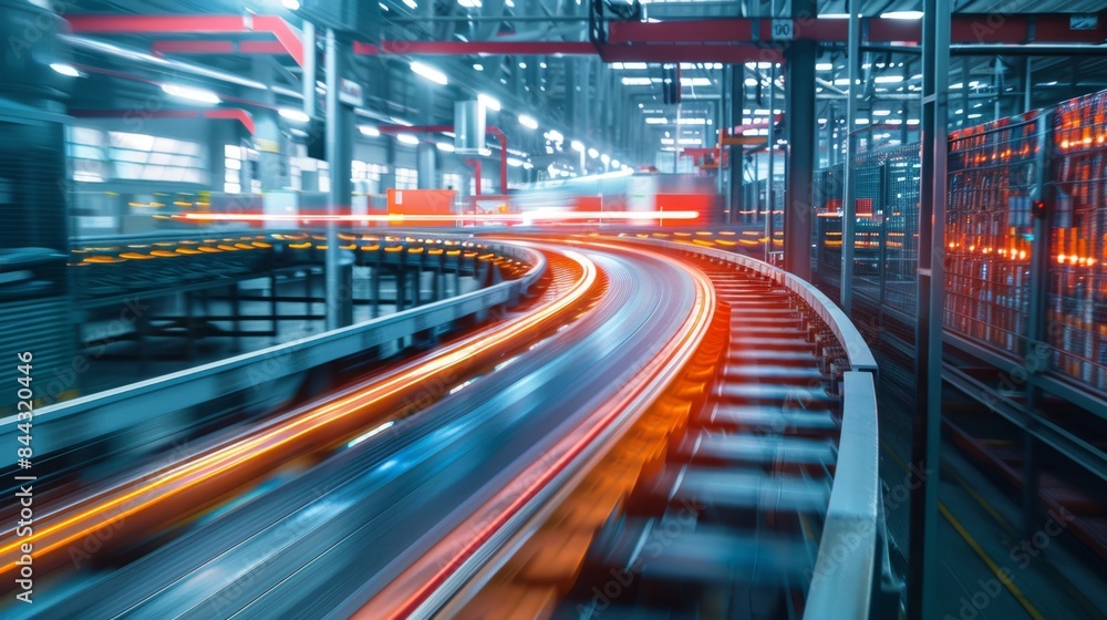 Futuristic High-Tech Shipping Hub - POV View of Automated Conveyor Belts and Digital Tracking Interfaces with Clean Visuals for Text Overlay Futuristic High-Tech Shipping Hub - POV View of Automated Conveyor Belts and Digital Tracking Interfaces with Clean Visuals for Text Overlay