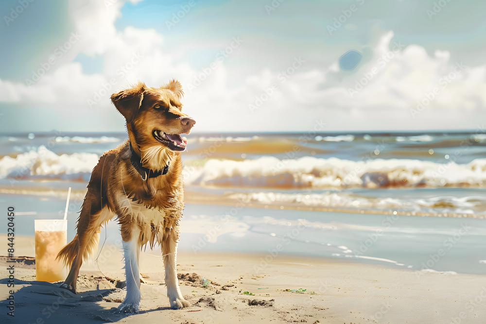 AI generated image of dog on the beach Generative AI AI generated image of dog on the beach Generative AI