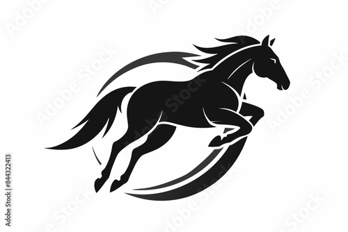 Flat vector logo for horse jumping, simple graphic design ,horse, animal, stallion, vector, silhouette, illustration, black, running, wild, farm, mane, run, 