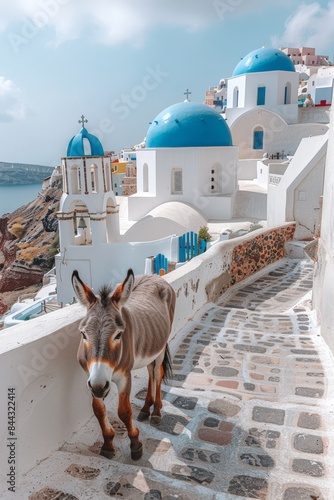Fototapeta Naklejka Na Ścianę i Meble -  portrait of a donkey in the streets of santorini greece