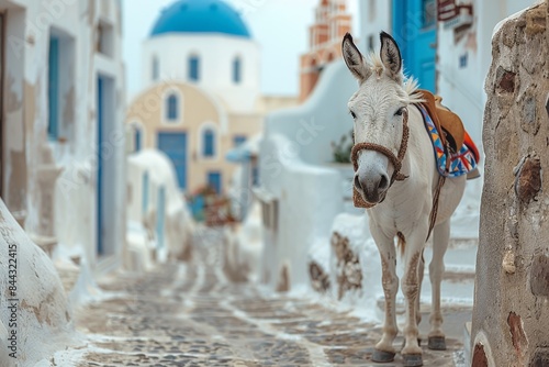 Fototapeta Naklejka Na Ścianę i Meble -  portrait of a donkey in the streets of santorini greece