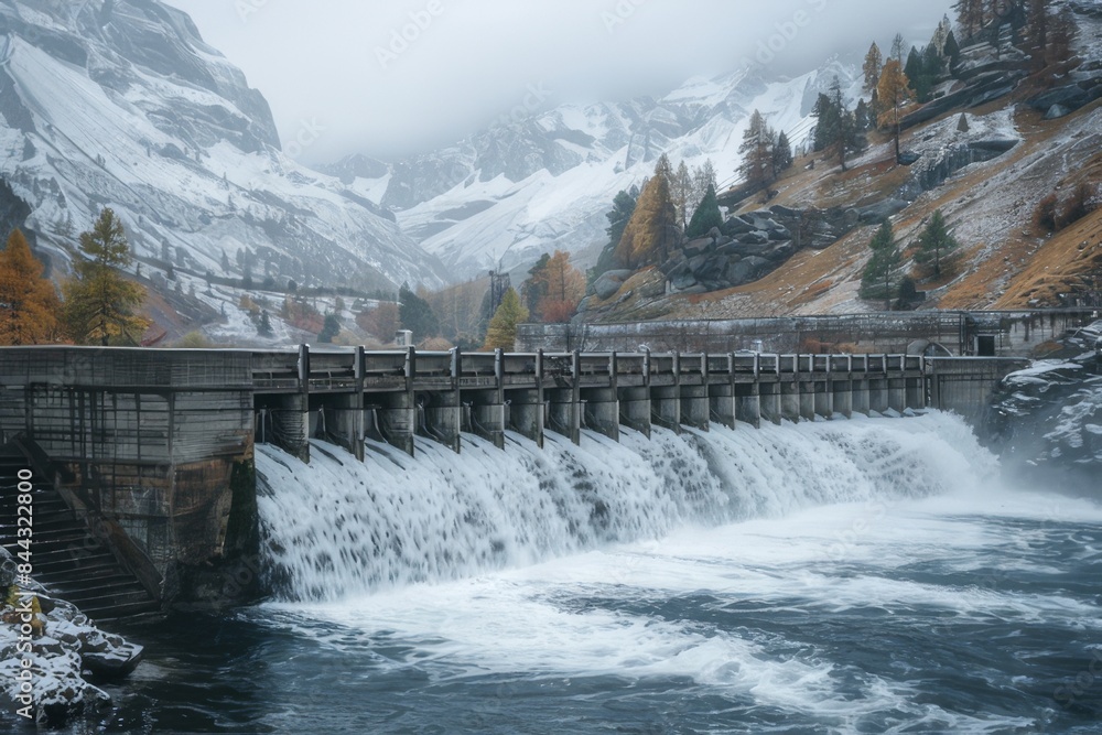Hydroelectric Dam in Snowy Mountain Landscape Hydroelectric Dam in Snowy Mountain Landscape