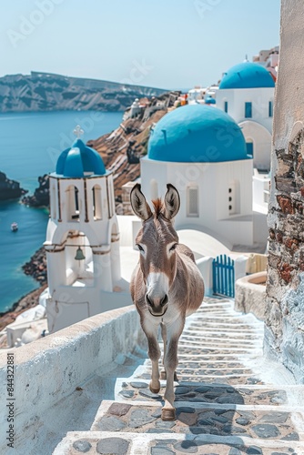 Fototapeta Naklejka Na Ścianę i Meble -  portrait of a donkey in the streets of santorini greece