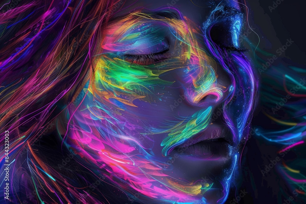 Abstract digital art with colorful light threads twisting against a dark gradient background Abstract digital art with colorful light threads twisting against a dark gradient background