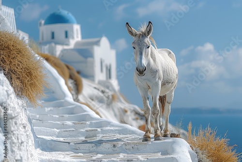 Fototapeta Naklejka Na Ścianę i Meble -  portrait of a donkey in the streets of santorini greece
