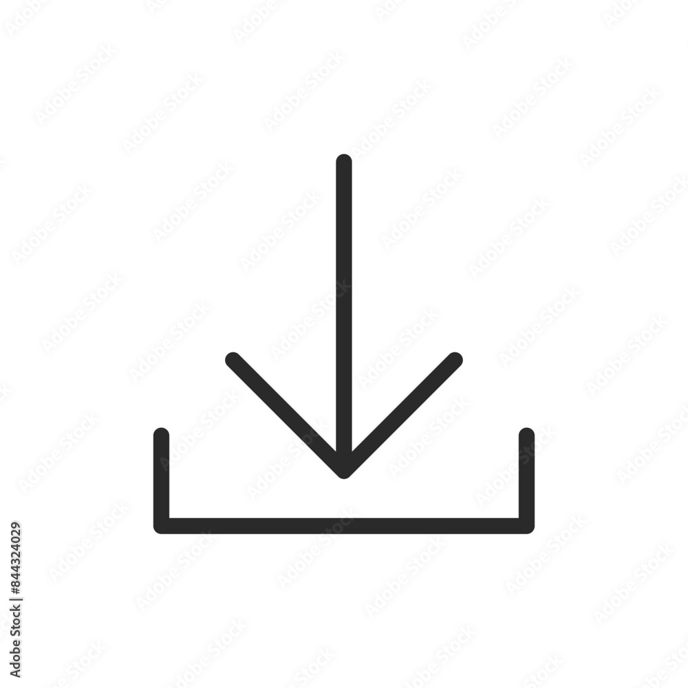 Download, linear style icon. Downward arrow pointing to rectangular platform. Editable stroke width Download, linear style icon. Downward arrow pointing to rectangular platform. Editable stroke width