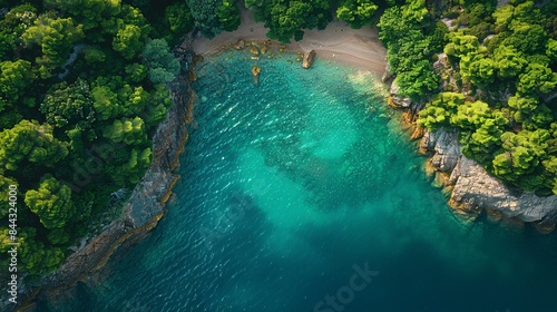 A beautiful blue ocean with a rocky shoreline