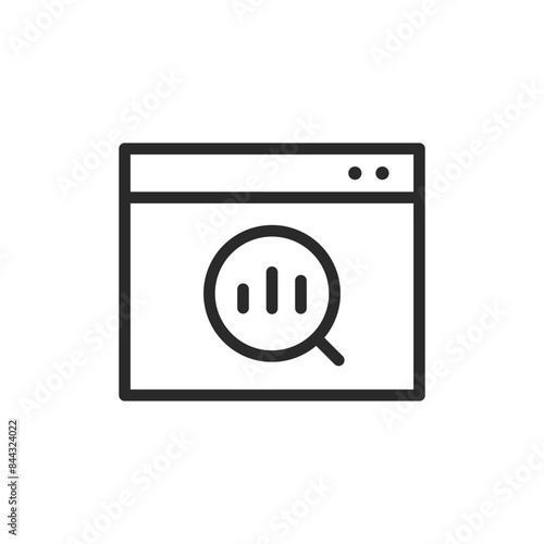Free Download Analyzing statistics and metrics, linear style icon. Bar chart on program screen with magnifying glass. Editable stroke width - GFXLoad