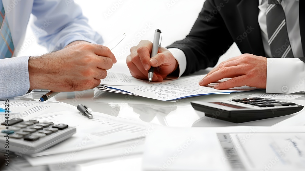 Naklejka premium Financial Advisor Discussing Plan with Clients on Isolated White Background