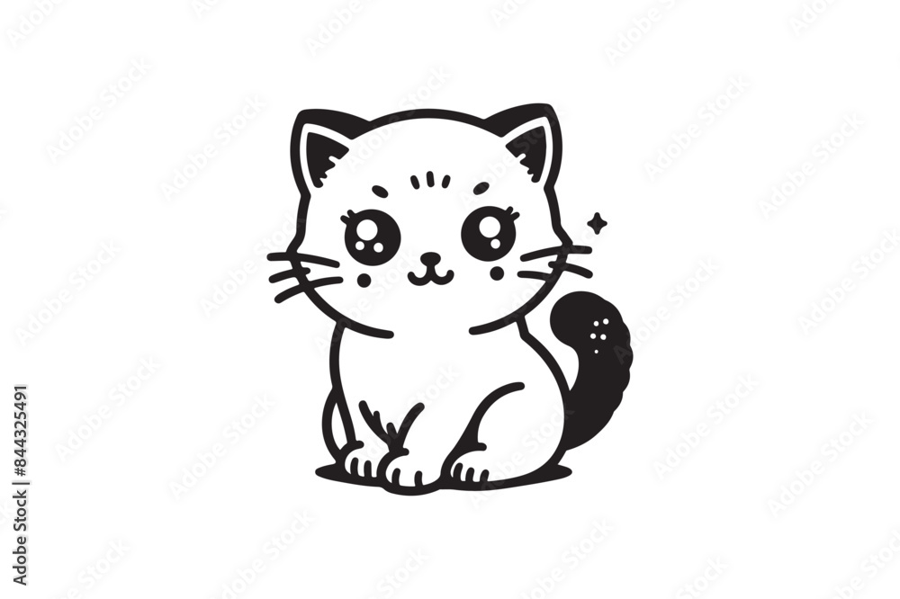 Fototapeta premium Cute cartoon black and white cat silhouette vector illustrator with white background 