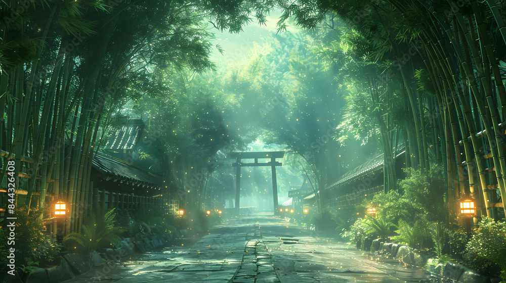 Naklejka premium view of bamboo trees at night