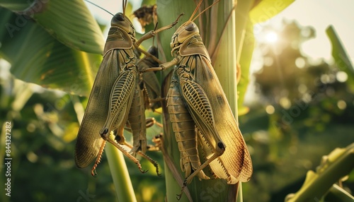 Image of the AI ​​generator of Patanga Grasshopper. eating leaves In rural farms, economic animals are commonly raised by farmers. It is a high protein food. photo