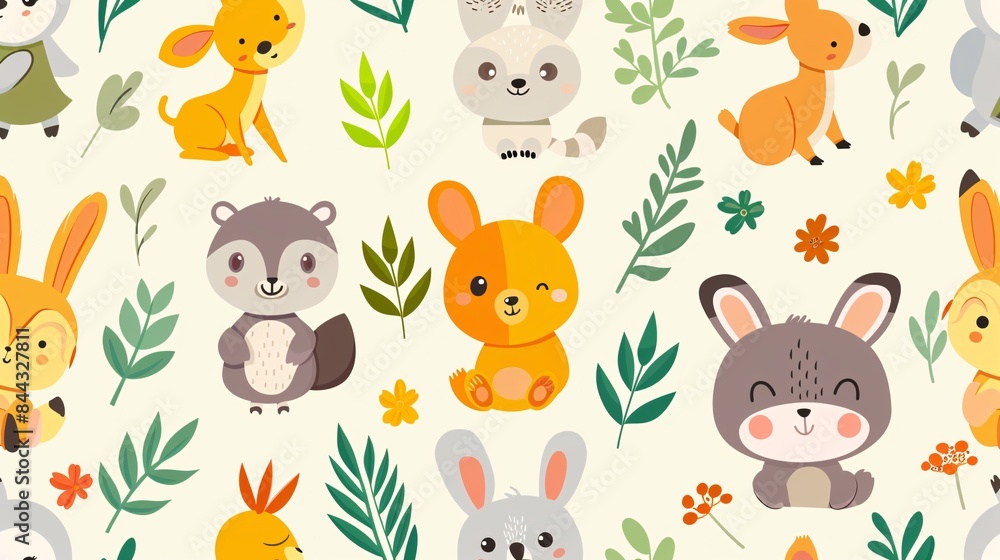 Fototapeta premium A cartoon of animals with a green background