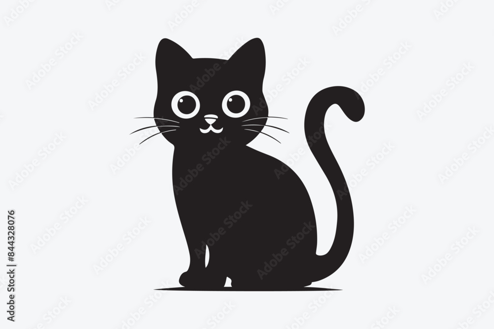 Obraz premium Cute cartoon black and white cat silhouette vector illustrator with white background 