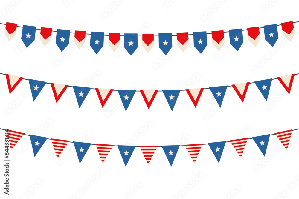 Obraz premium United States of America bunting flags set, vector illustration. Concept for Independence Day.