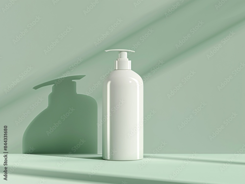A bottle of lotion is sitting on a green surface A bottle of lotion is sitting on a green surface