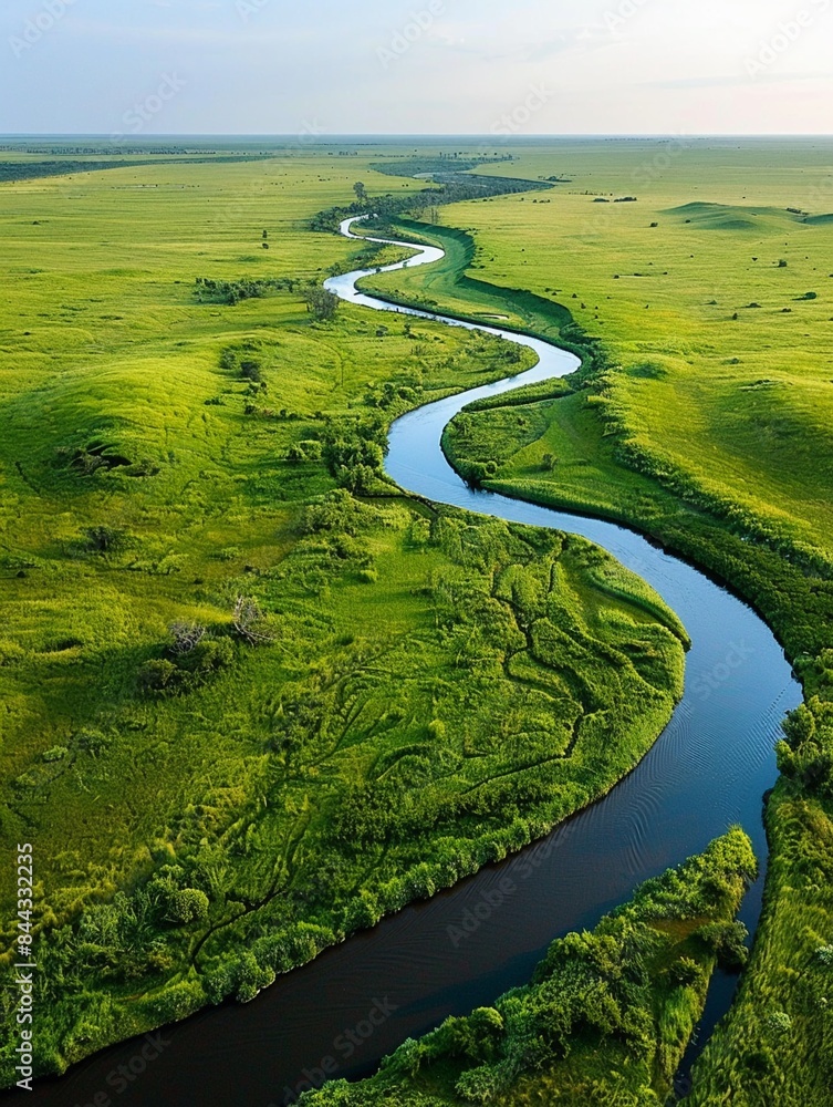 Aerial photo taken on a plane, depicting a winding river on a grassland, with high viewing angle, highdefinition image quality, minimalism Aerial photo taken on a plane, depicting a winding river on a grassland, with high viewing angle, highdefinition image quality, minimalism