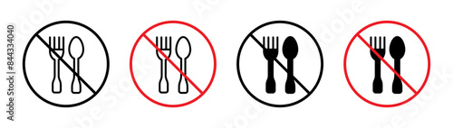 The no eating sign restricts food consumption in designated areas, with a clear prohibition symbol, vector icon, and warning label. photo