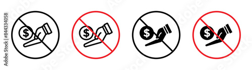 The no money sign restricts cash transactions, with a clear prohibition symbol, vector icon, and warning label for financial safety.