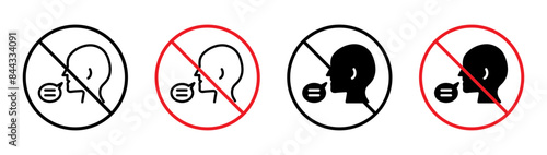 Prevent talking in restricted areas with this no talking sign, featuring a prohibition symbol, warning label, and vector icon for silence.