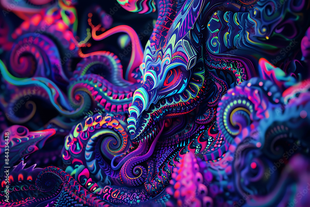 Psychedelic art featuring vibrant colors, abstract patterns, and surreal imagery, creating a mesmerizing and mind-bending visual experience Psychedelic art featuring vibrant colors, abstract patterns, and surreal imagery, creating a mesmerizing and mind-bending visual experience