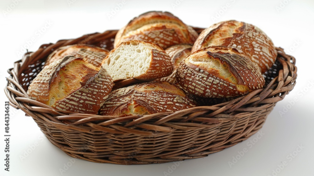 Baguettes: A selection of freshly baked baguettes arranged in a wicker basket. Traditional French bread. Baguettes: A selection of freshly baked baguettes arranged in a wicker basket. Traditional French bread.