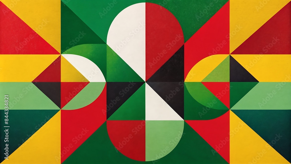 Obraz premium Juneteenth Geometric shapes in red, yellow, and green, representing Juneteenth's themes of freedom and progress.