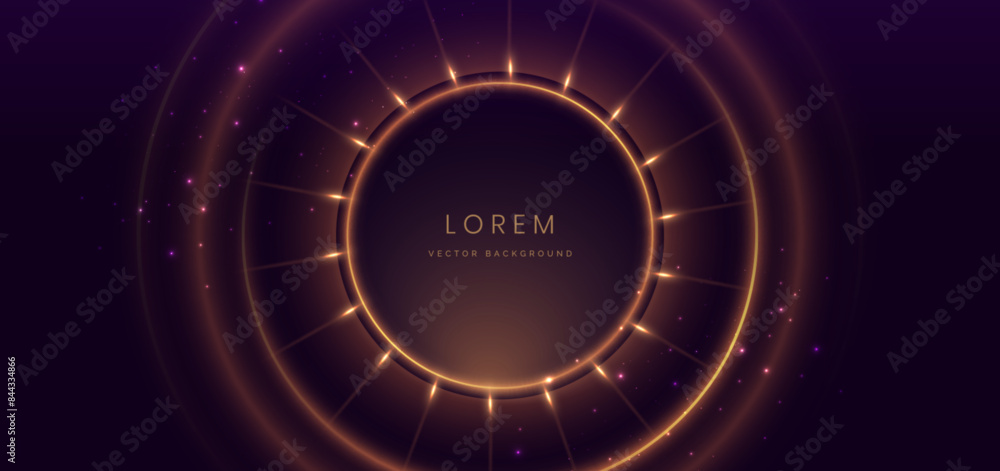 Luxury dark purple background with circle glowing blue and golden line ...