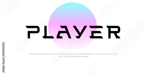 Tech font, digital cyber stencil alphabet, letters A, B, C, D, E, F, G, H, I, J, K, L, M, N, O, P, Q, R, S, T, U, V, W, X, Y, Z and numerals 0, 1, 2, 3, 4, 5, 6, 7, 8, 9, vector illustration 10EPS