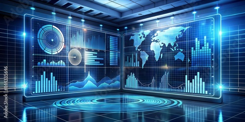 Technologie - Futuristische digitale Daten - Moderne transparente Bildschirme Touch - Analyse und Auswertung von Charts und Darstellungen - Online Cloud Lösung