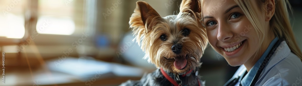 Happy woman smiling with her cute dog. Happy woman smiling with her cute dog.