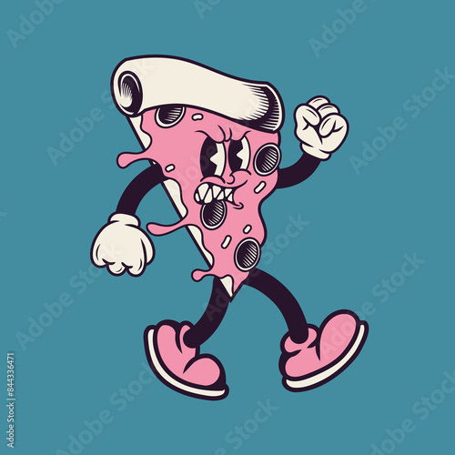 Retro character design of pizza slice