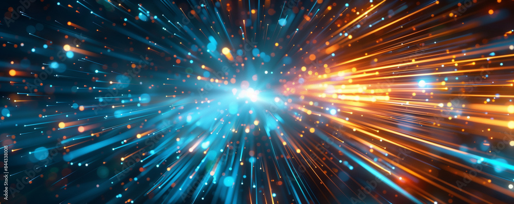 Naklejka premium Abstract network and data speed, Blue and orange speed data futuristic background