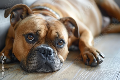 Close-up of a dog relaxed on the floor with its brown paws and claws showing clearly © ChaoticMind