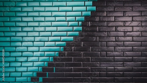 Turquoise wall and black brickwork for background or texture