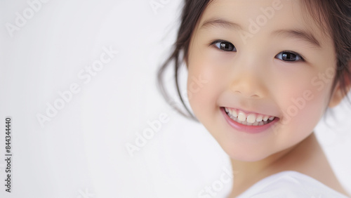 4 years old Asian female, smiling, copy space