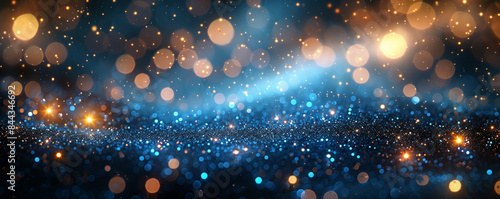 Gold lights and blue glitter abstract bokeh effect background  Blur glitter background