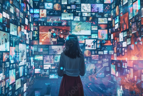 A concept art of an AI-powered social media feed with personalized content recommendations