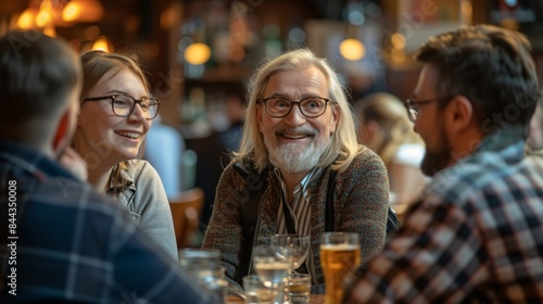 Group of friends at bar. Group of adults participating in a trivia night at a bar. Social event. Casual and sociable