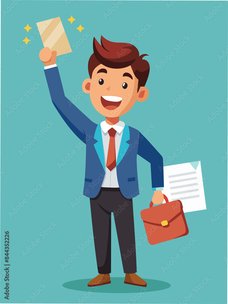 Young professional receiving a job offer letter, ecstatic Young professional receiving a job offer letter, ecstatic