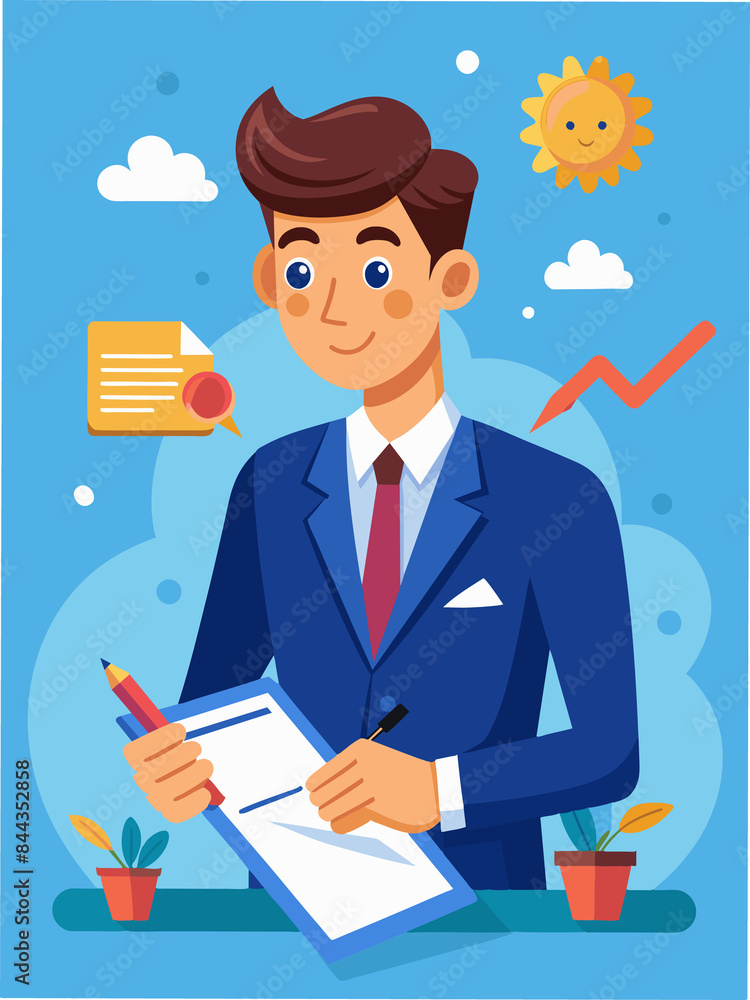 Entrepreneur signing a business deal, confident and successful Entrepreneur signing a business deal, confident and successful