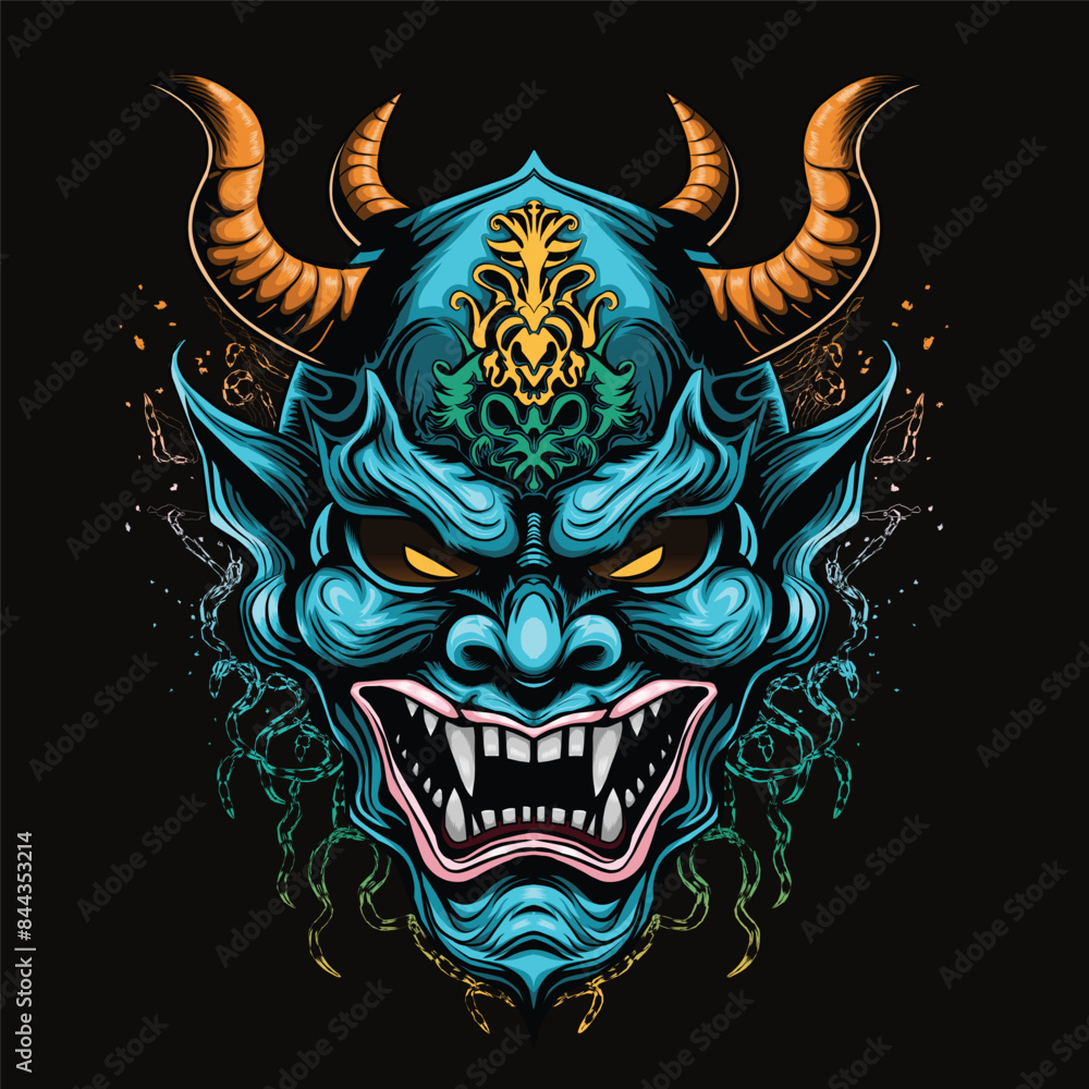 Fototapeta premium Japanese oni mask vector illustration
